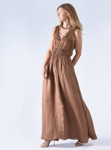 dress maxi linen chocolate