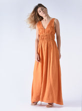 Load image into Gallery viewer, dress maxi linen caramel