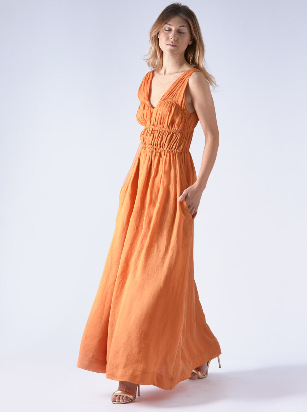 Long Dress Linen Orange