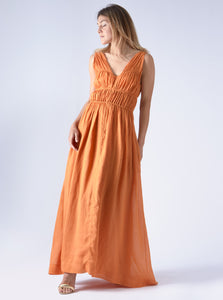 dress maxi linen caramel