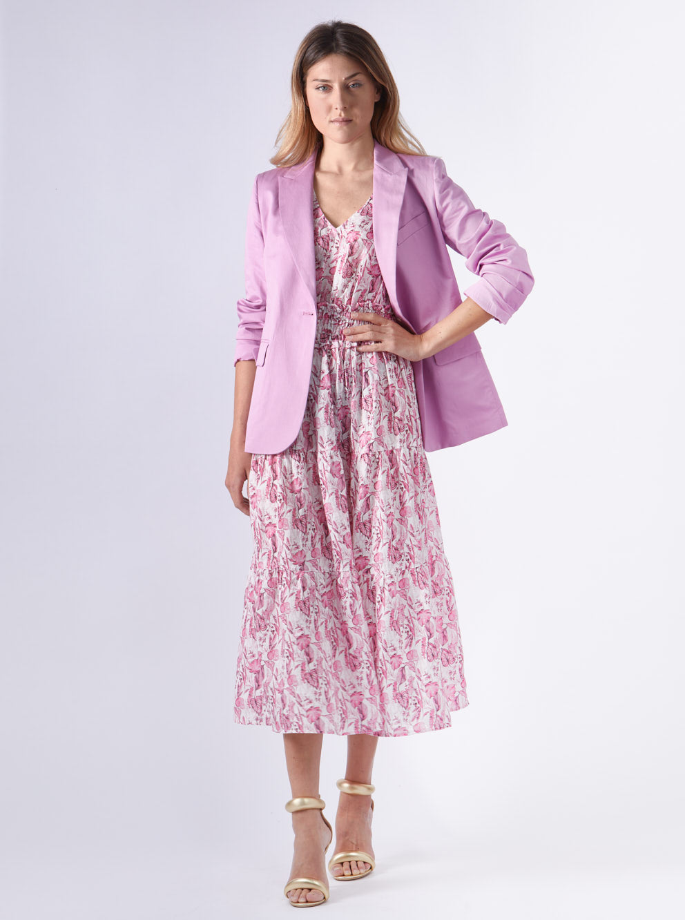 Dress Linen Flower Print Fuxia