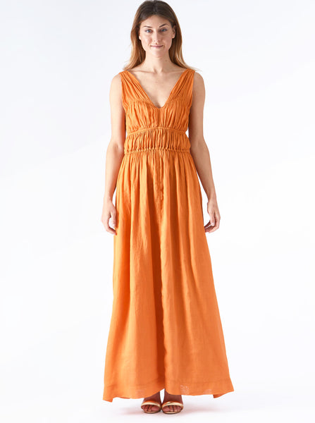 dress maxi linen caramel