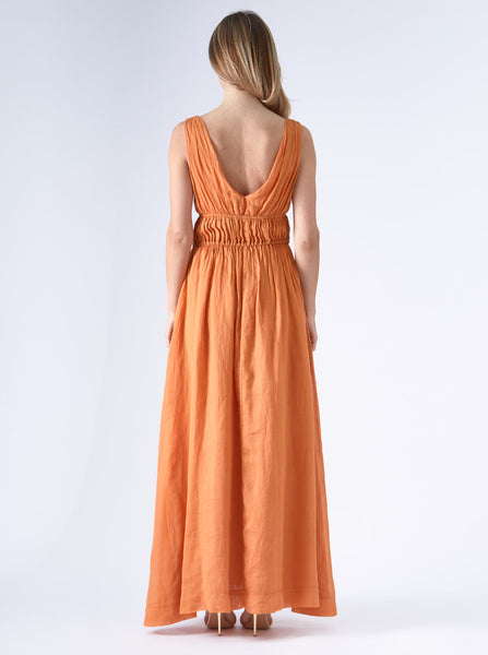 dress maxi linen caramel