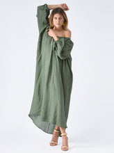 Load image into Gallery viewer, dress gathered neck in army