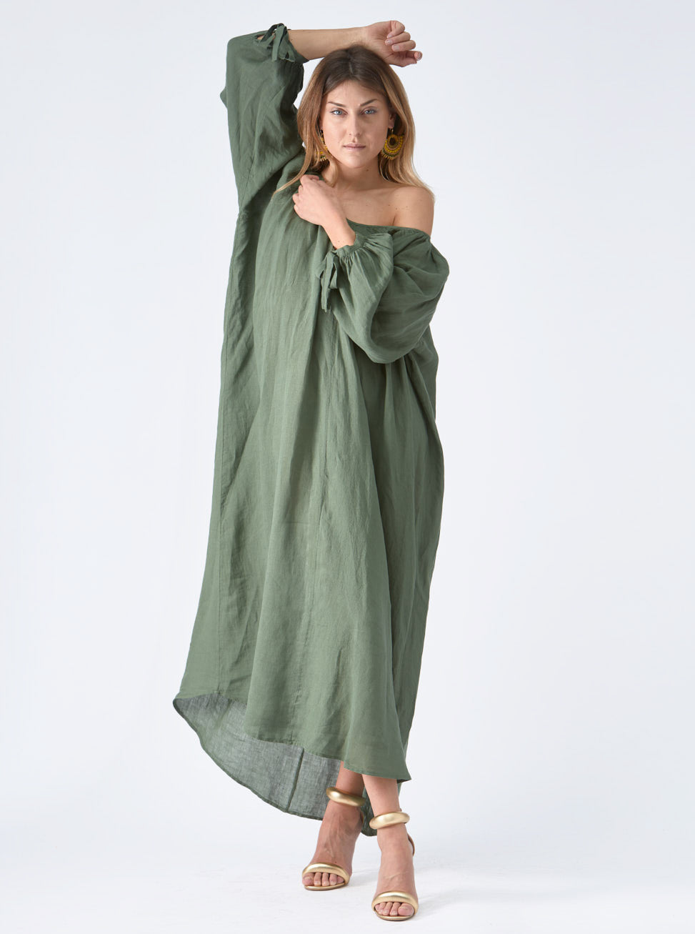 dress gathered neck in army
