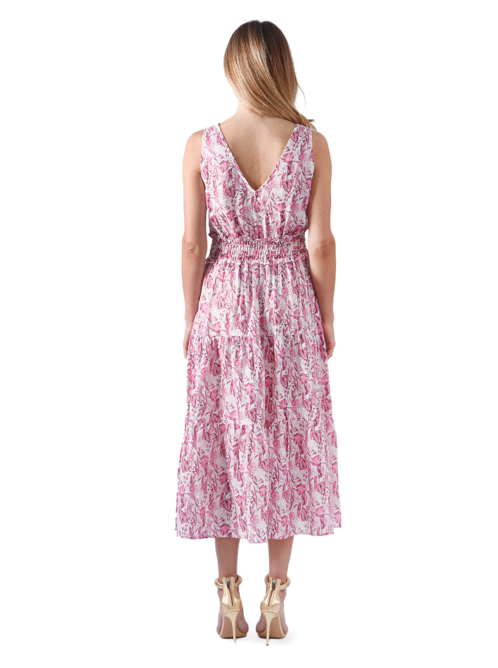 Dress Linen Flower Print Fuxia