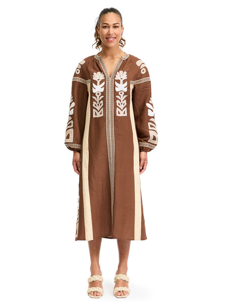 Patterned Midi Dress Brown