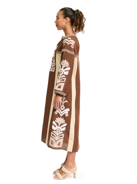 Patterned Midi Dress Brown