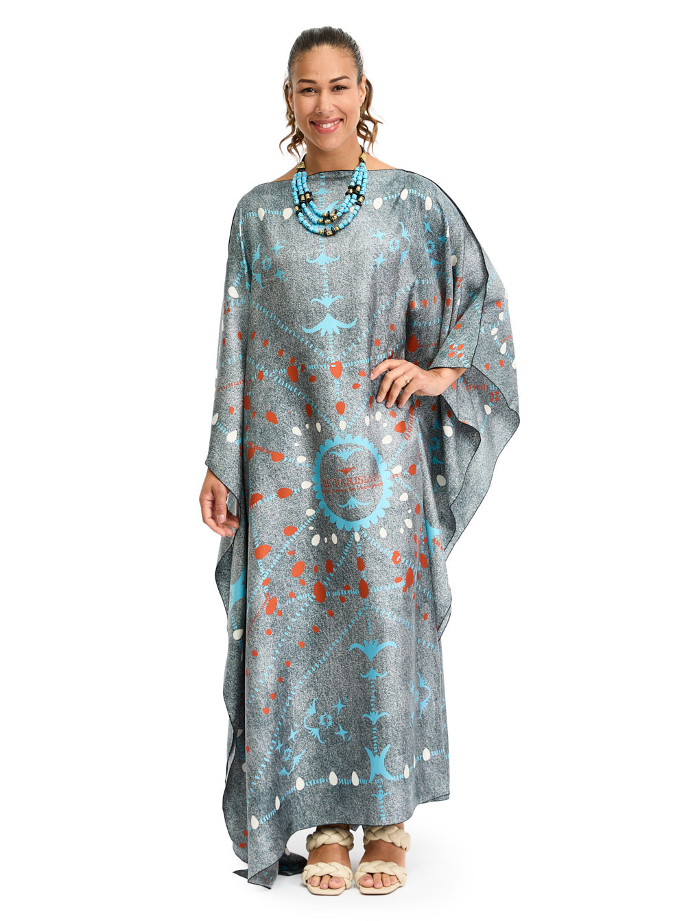 Silk Caftan Western Aqua