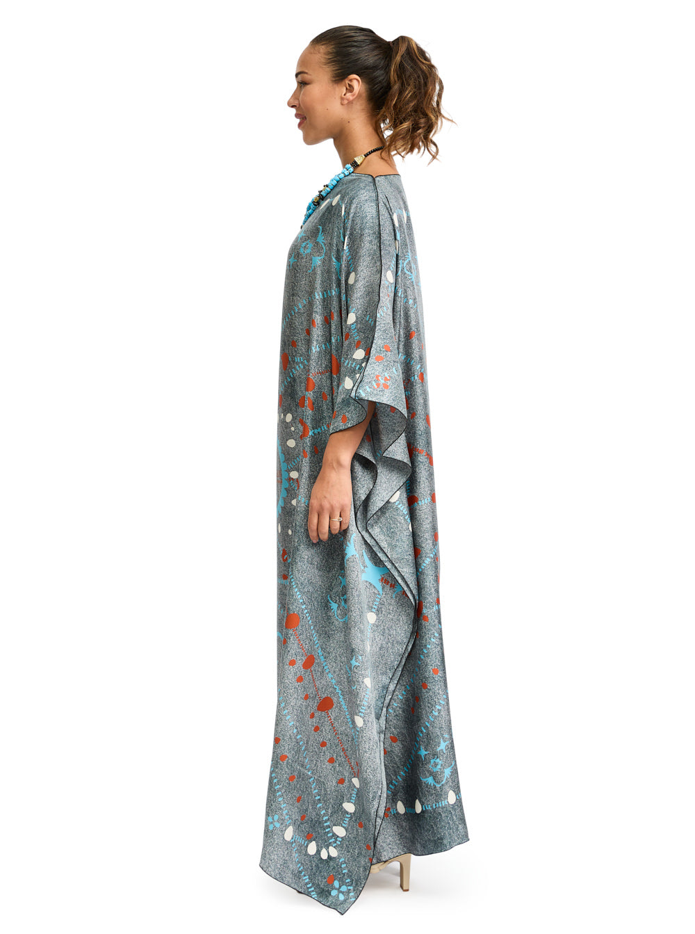 Silk Caftan Western Aqua