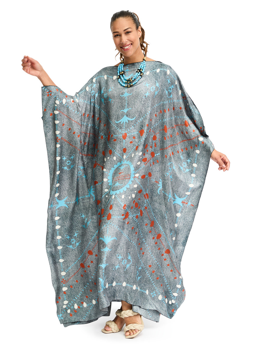 Silk Caftan Western Aqua
