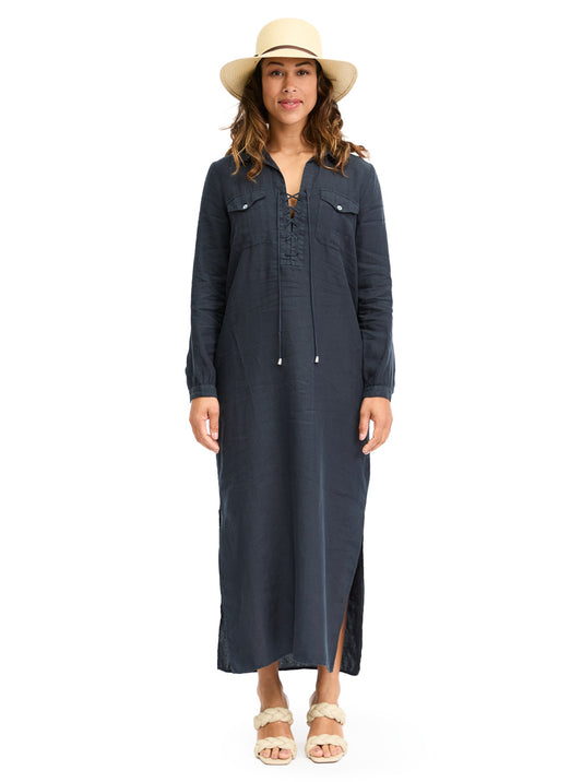 Linen Midi Dress Navy