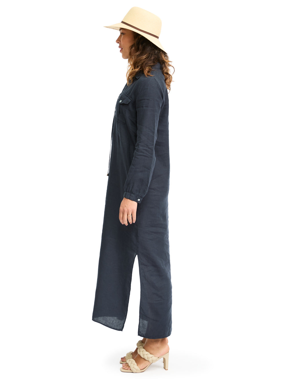 Linen Midi Dress Navy