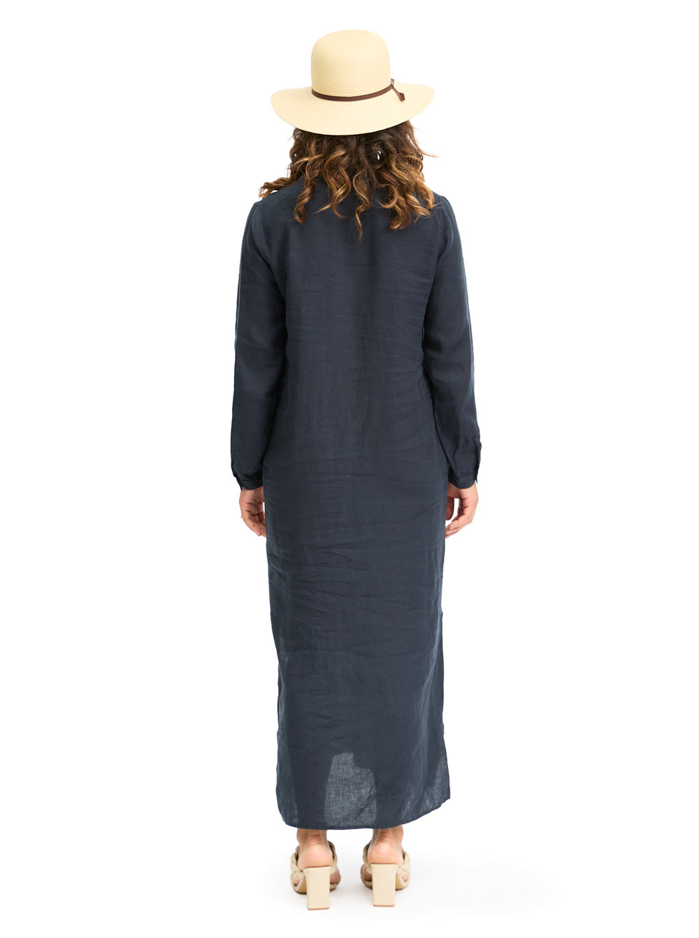 Linen Midi Dress Navy