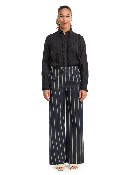 Trousers Striped Linen Navy