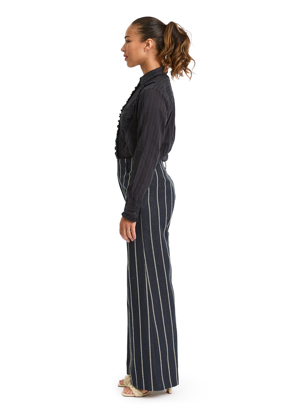 Trousers Striped Linen Navy