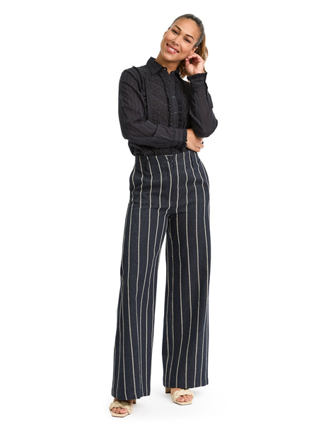Trousers Striped Linen Navy