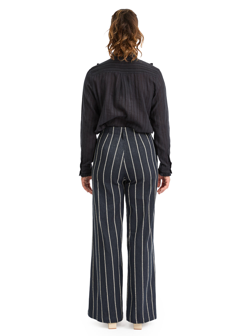 Trousers Striped Linen Navy
