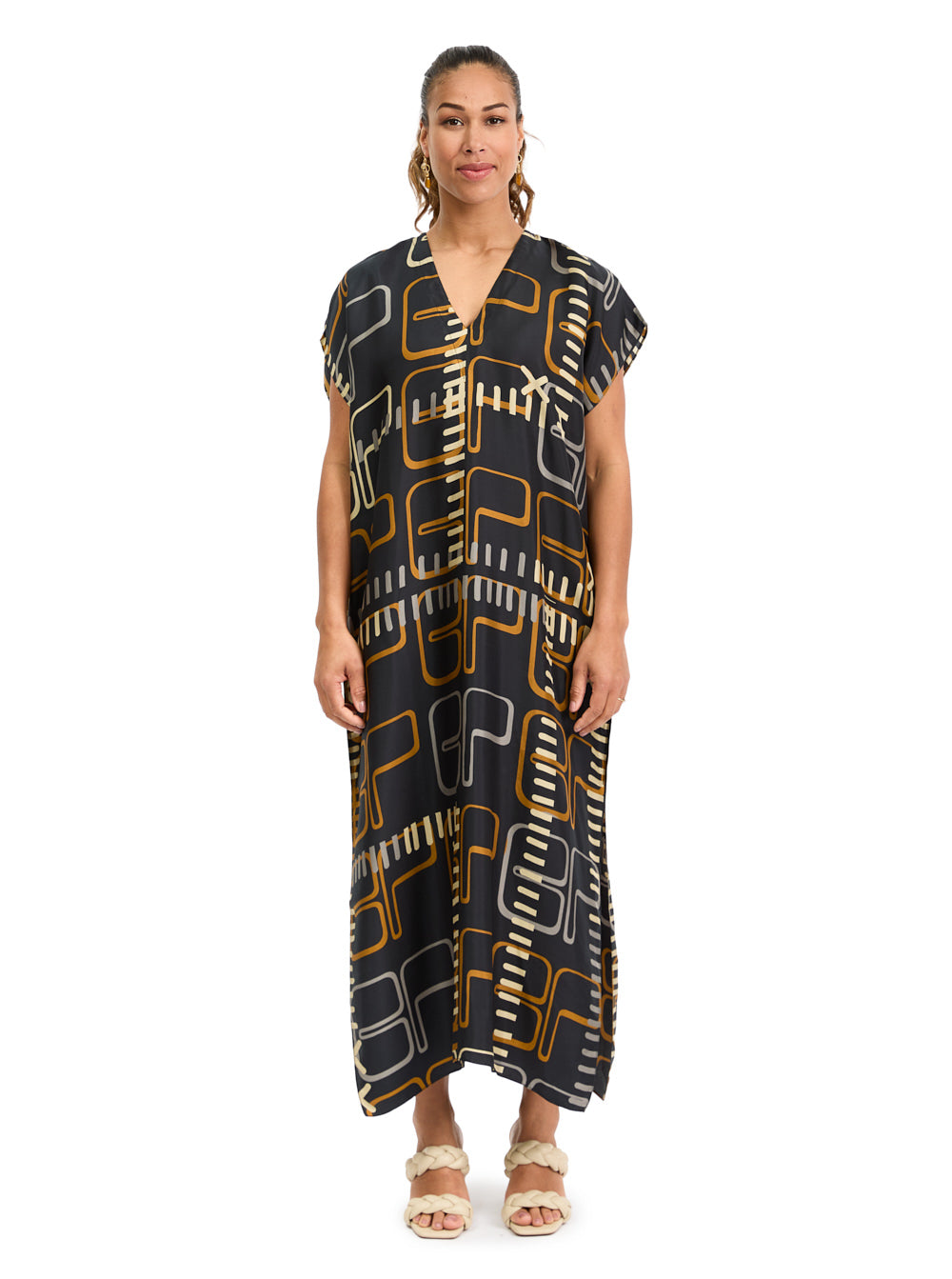 Silk Caftan V-Neck Monogram