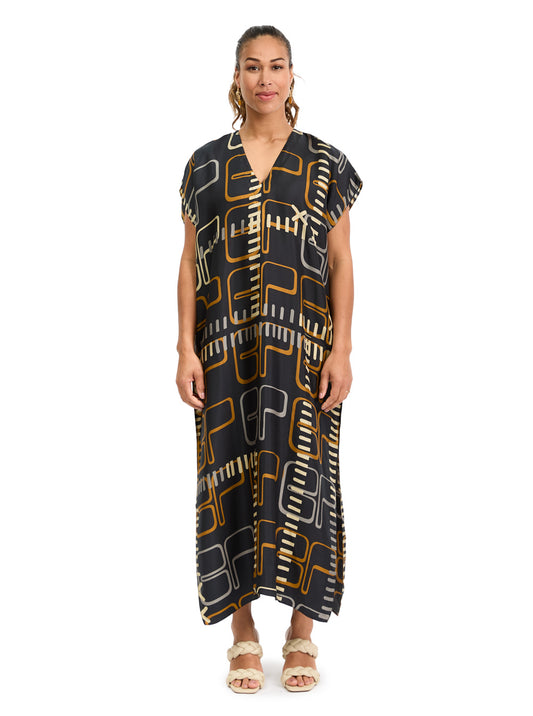 Silk Caftan V-Neck Monogram
