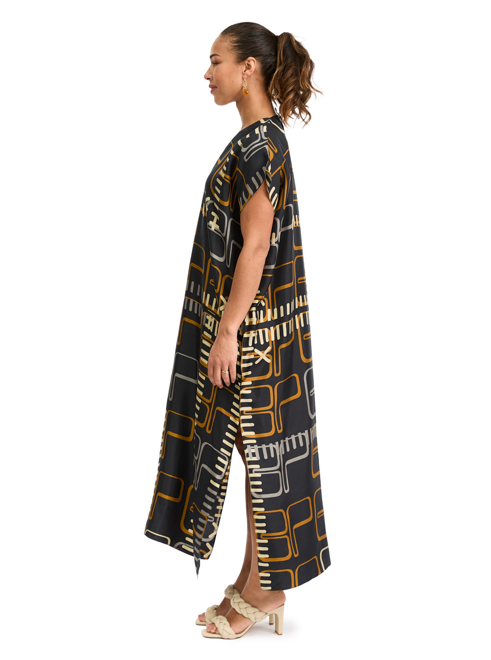 Silk Caftan V-Neck Monogram