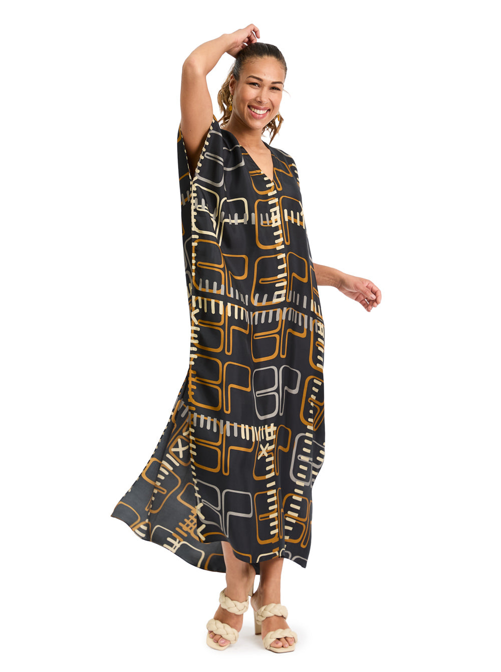 Silk Caftan V-Neck Monogram