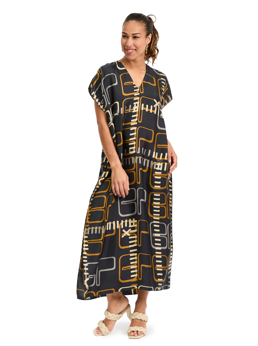Silk Caftan V-Neck Monogram