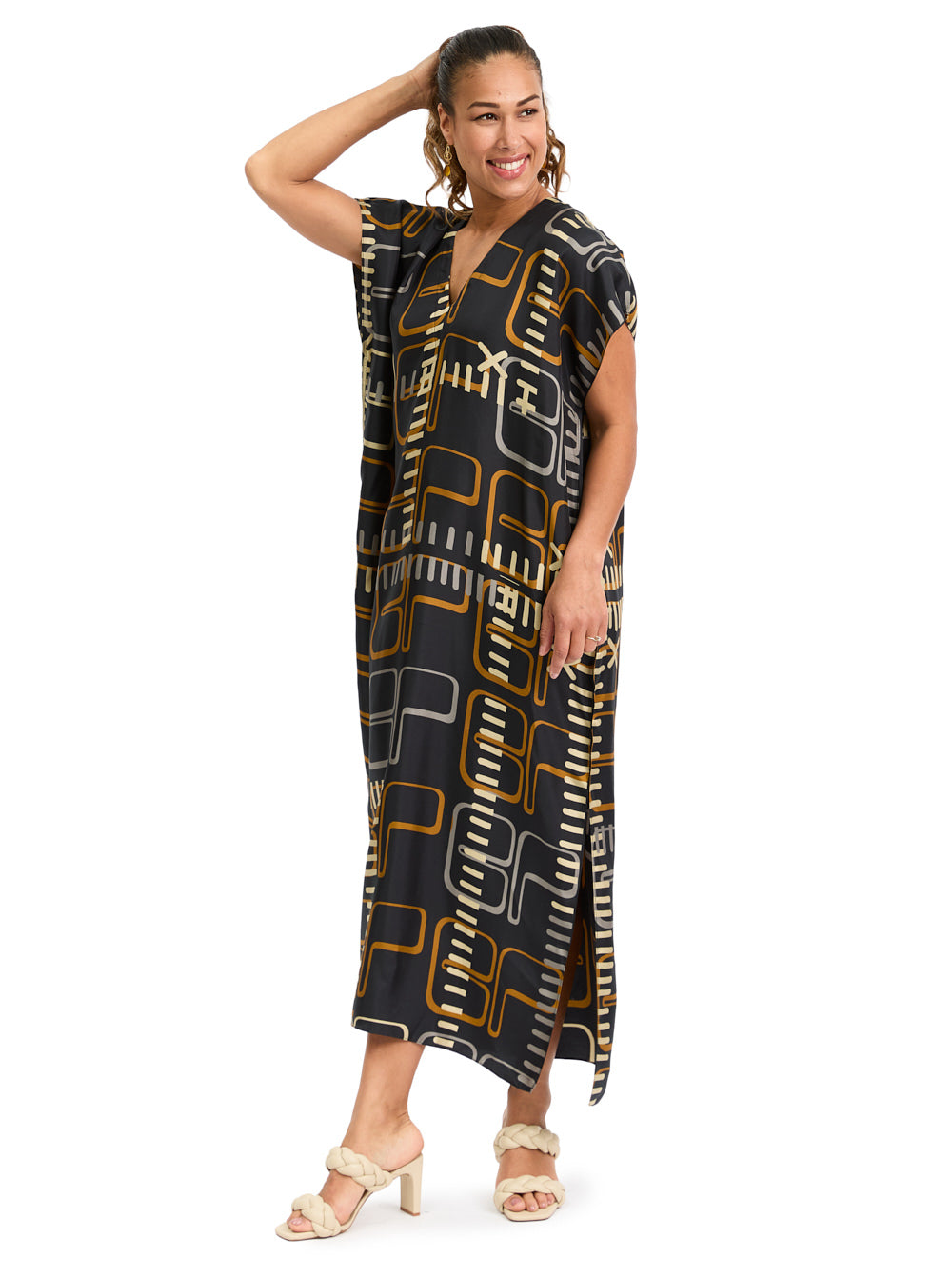Silk Caftan V-Neck Monogram