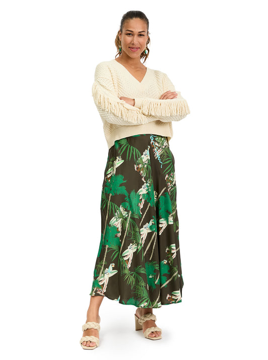 Printed Silk Midi Skirt