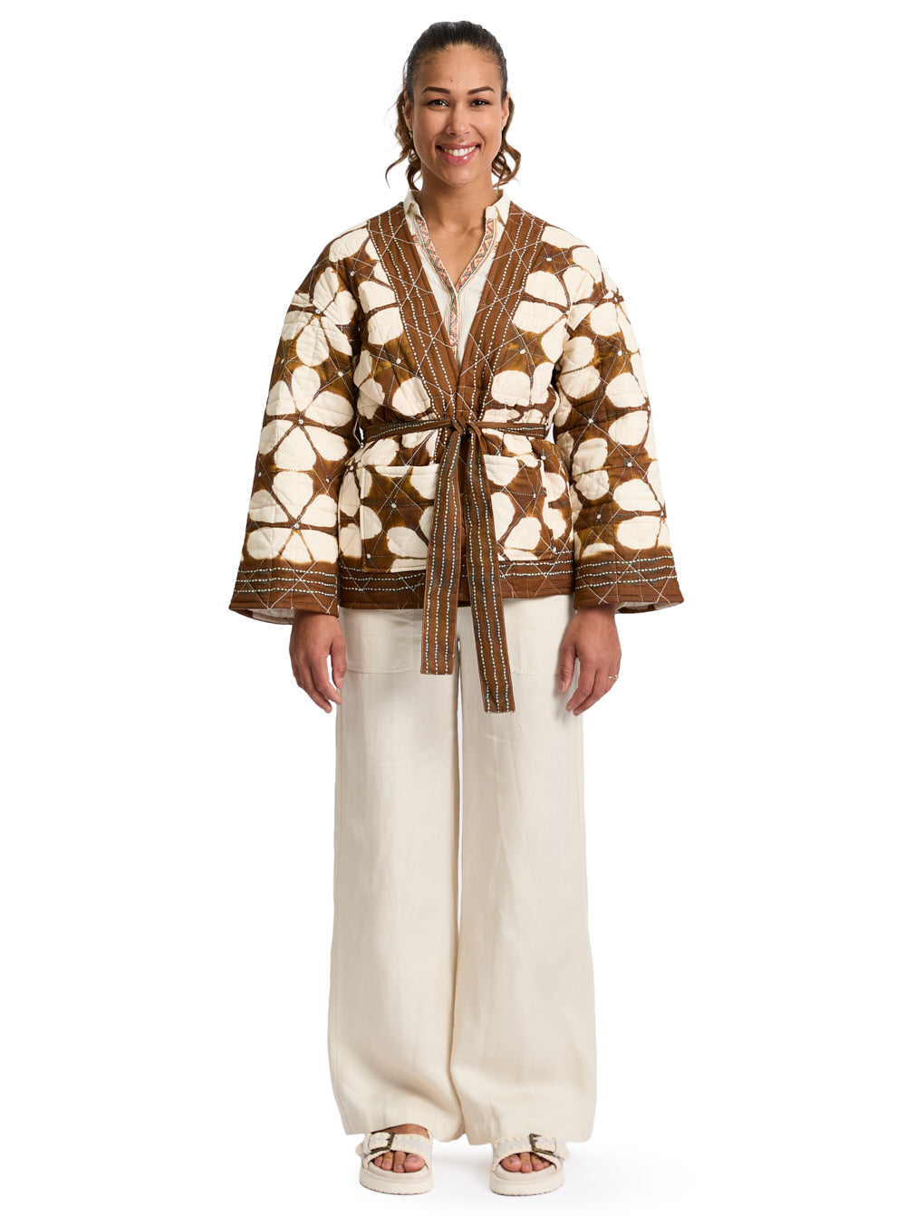 Printed Brown Kimono Jacket