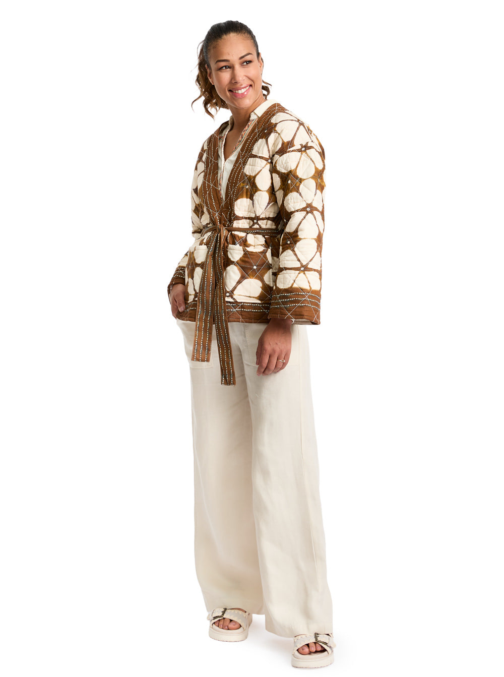 Printed Brown Kimono Jacket