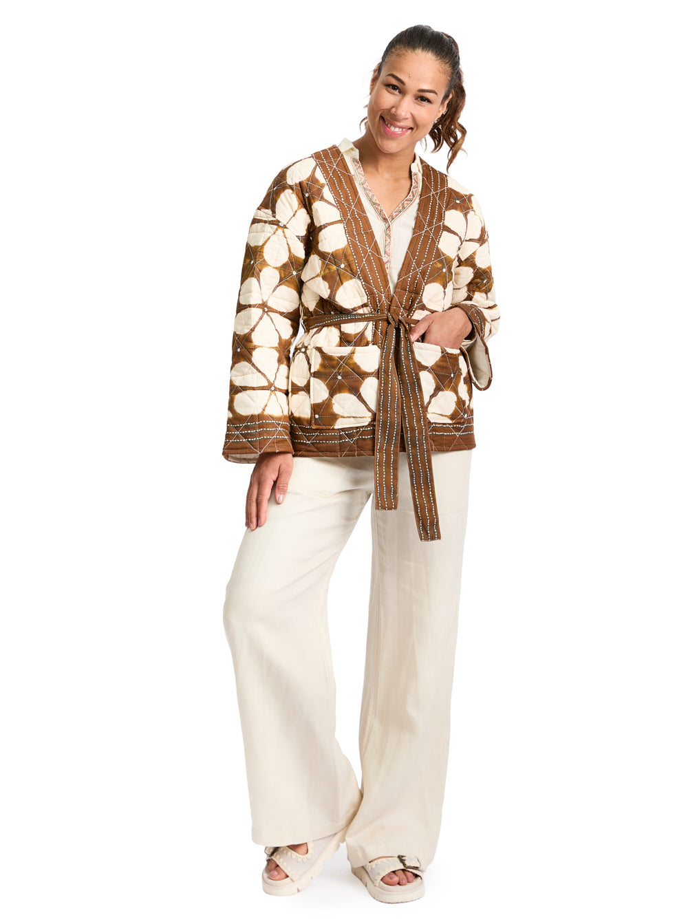 Printed Brown Kimono Jacket