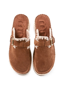 clogs in brown suede