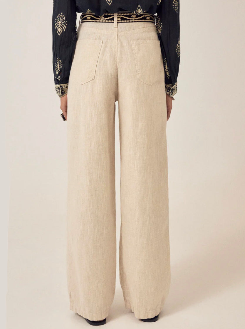 Long Linen Creme Trousers