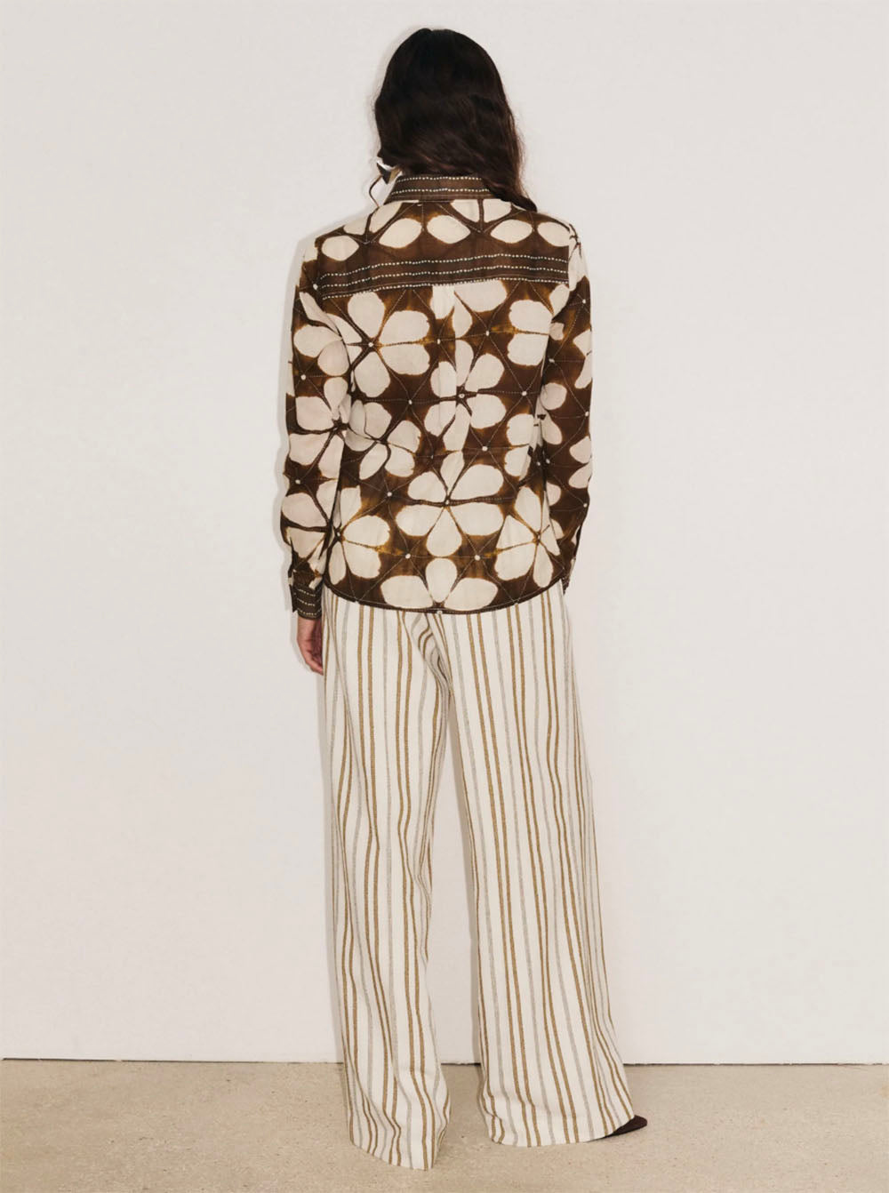 Cotton Shirt Lotus Print Brown