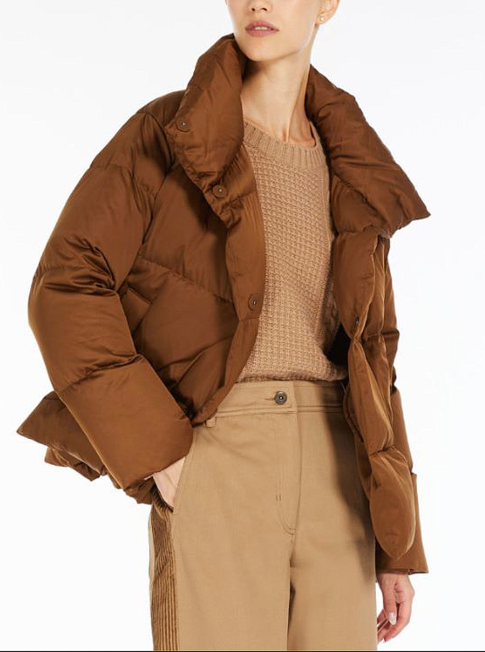 Short Padded Jacket Brown