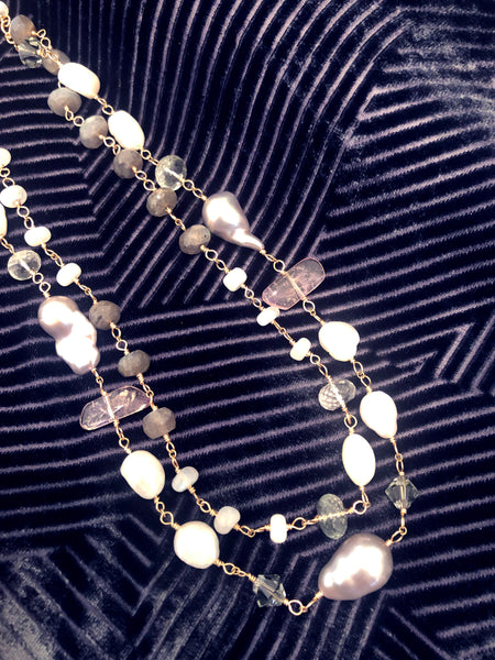 Necklace short two row pearl