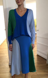 Skirt Colour-blocked Silk Midi