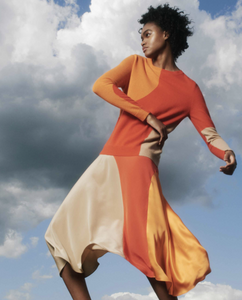 Skirt Colour-blocked Silk Midi