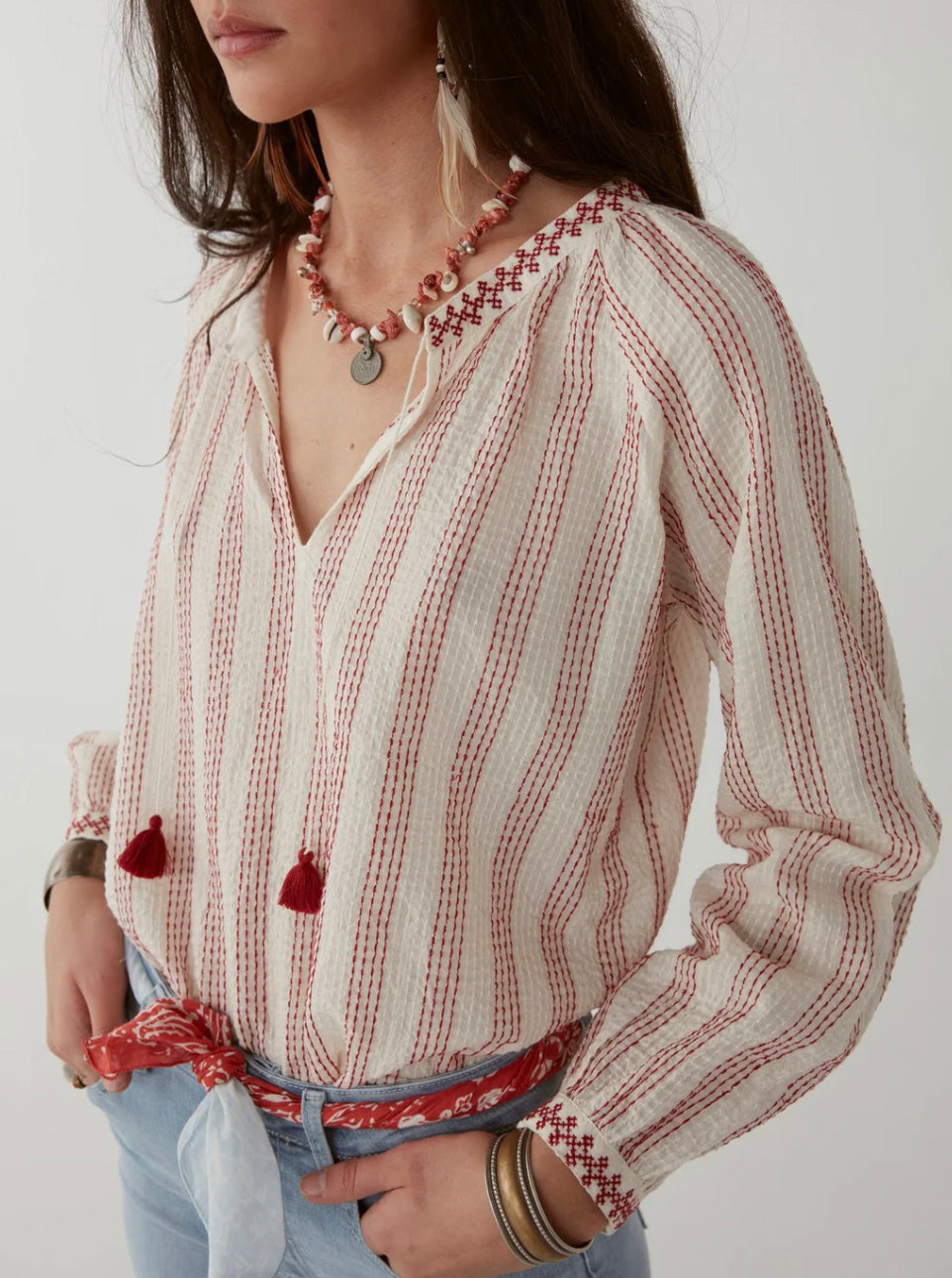 Boho Style Cotton Red Top