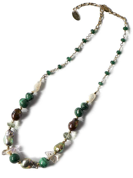 Necklace Fresh Pearl with Malachite