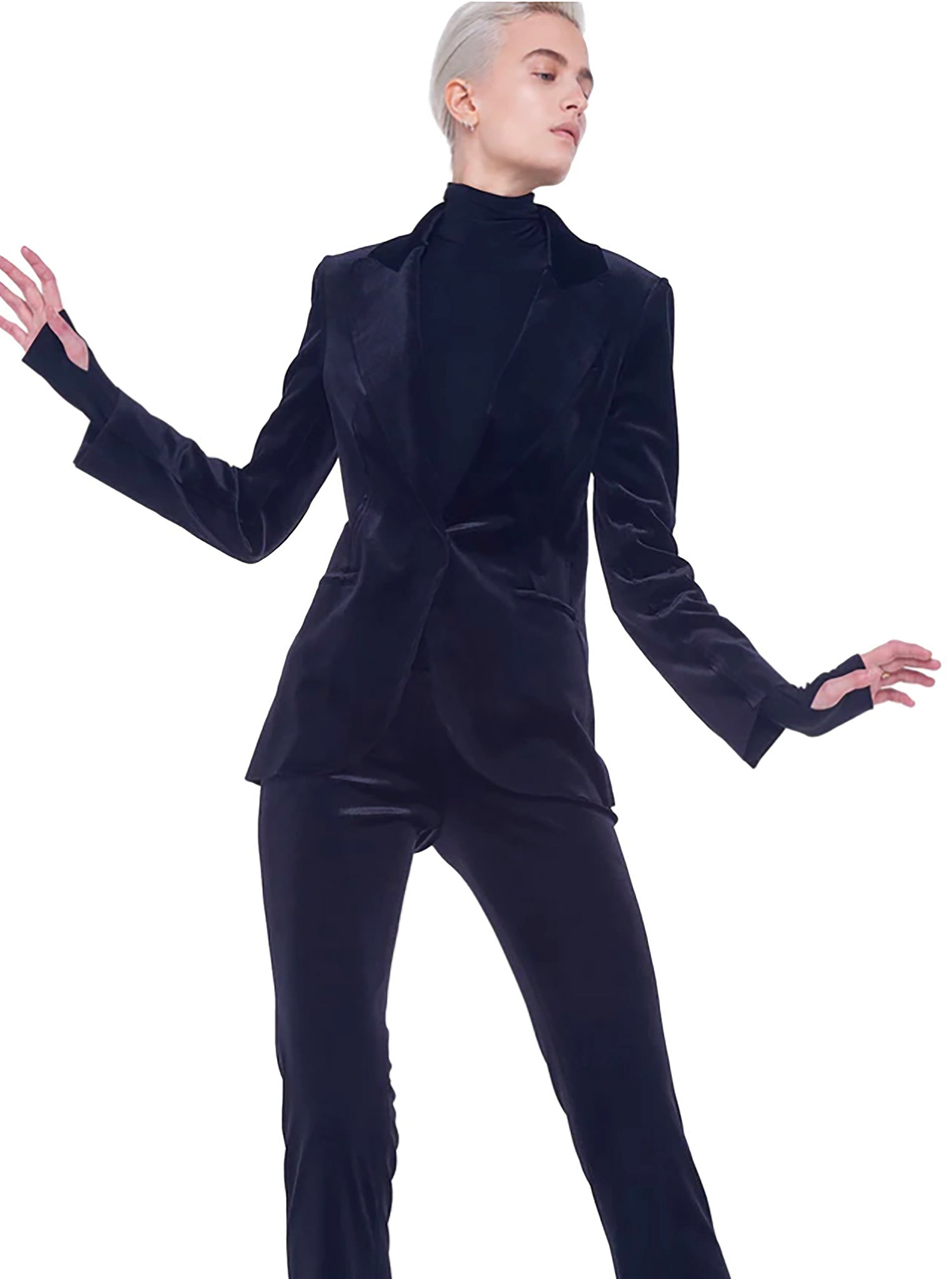Norma Kamali Jacket Velours Stretch in Black Angel Basics