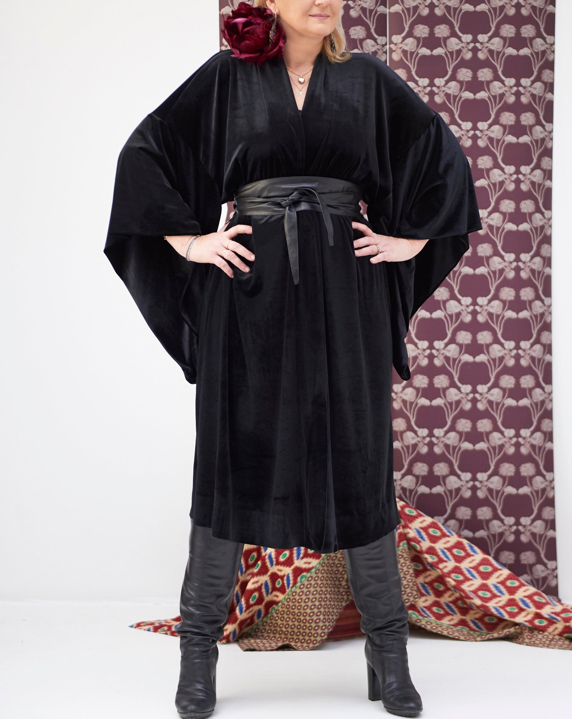 Kimono Velvet Coat Black