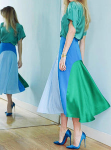 Skirt Colour-blocked Silk Midi