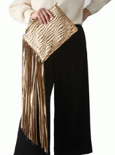 Load image into Gallery viewer, Leather Fringe Clutch Gold