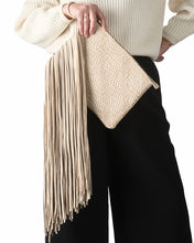 Load image into Gallery viewer, Leather Fringe Clutch Cream