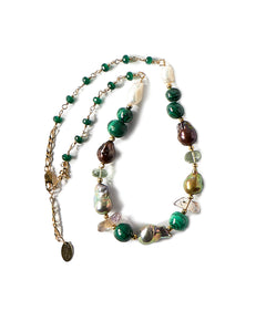 Necklace Fresh Pearl with Malachite