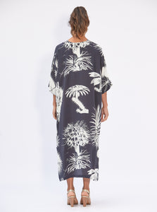 Kaftan Dress Silk Printed Navy
