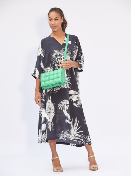 Kaftan Dress Silk Printed Navy