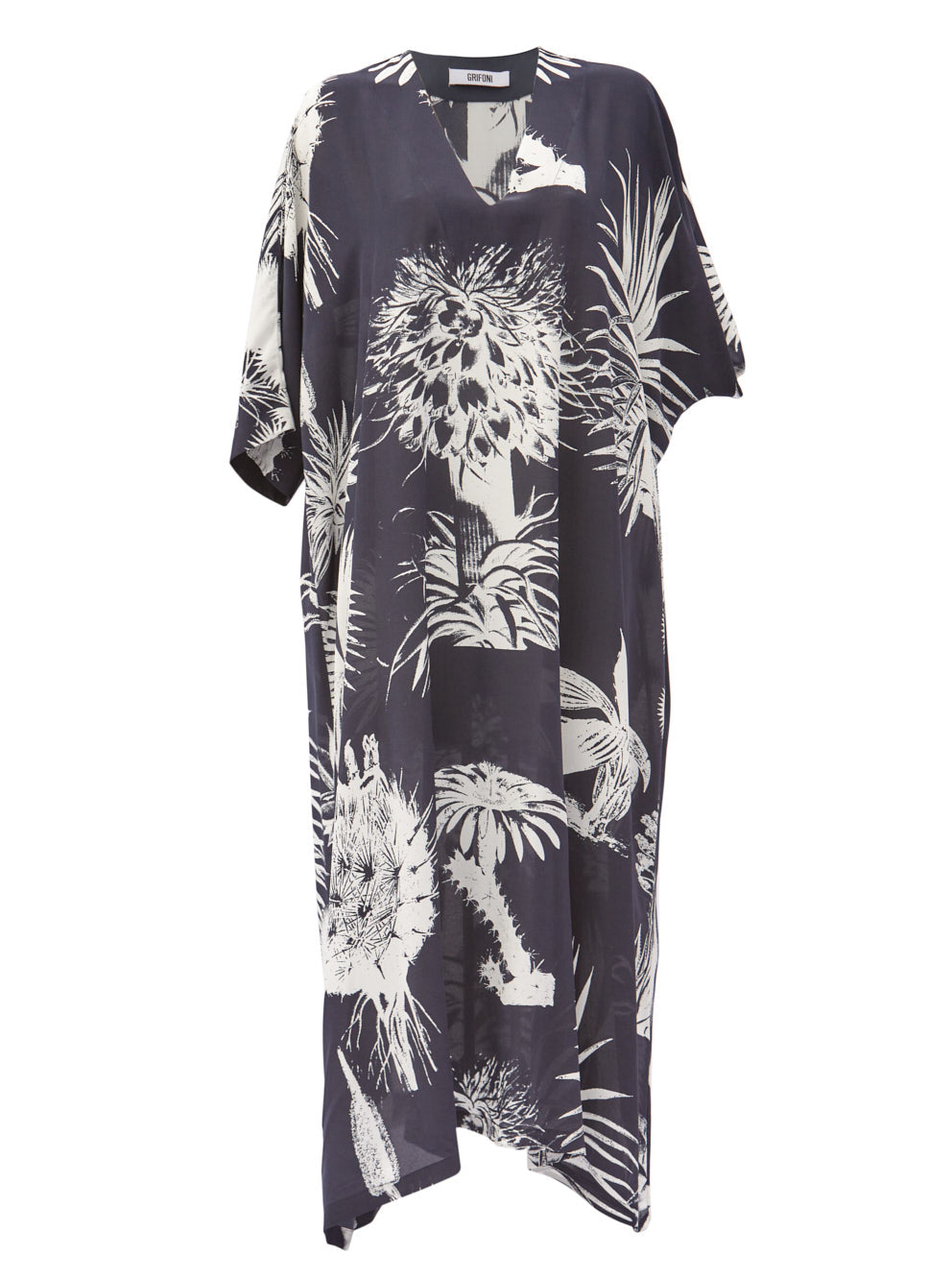 Kaftan Dress Silk Printed Navy